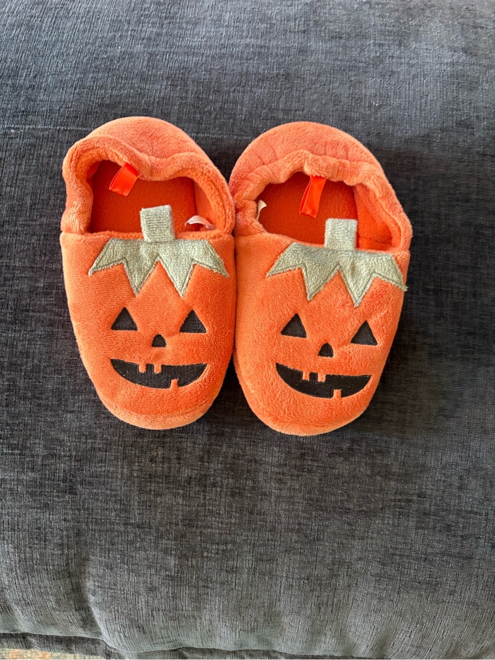 Kids Orange Pumpkin Plush Slippers